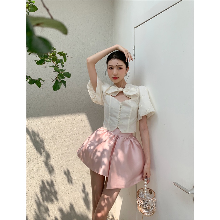 Set váy thiết kế cao cấp La.na áo tiểu thư thêu hoa cá tính chất liệu lụa - SB353