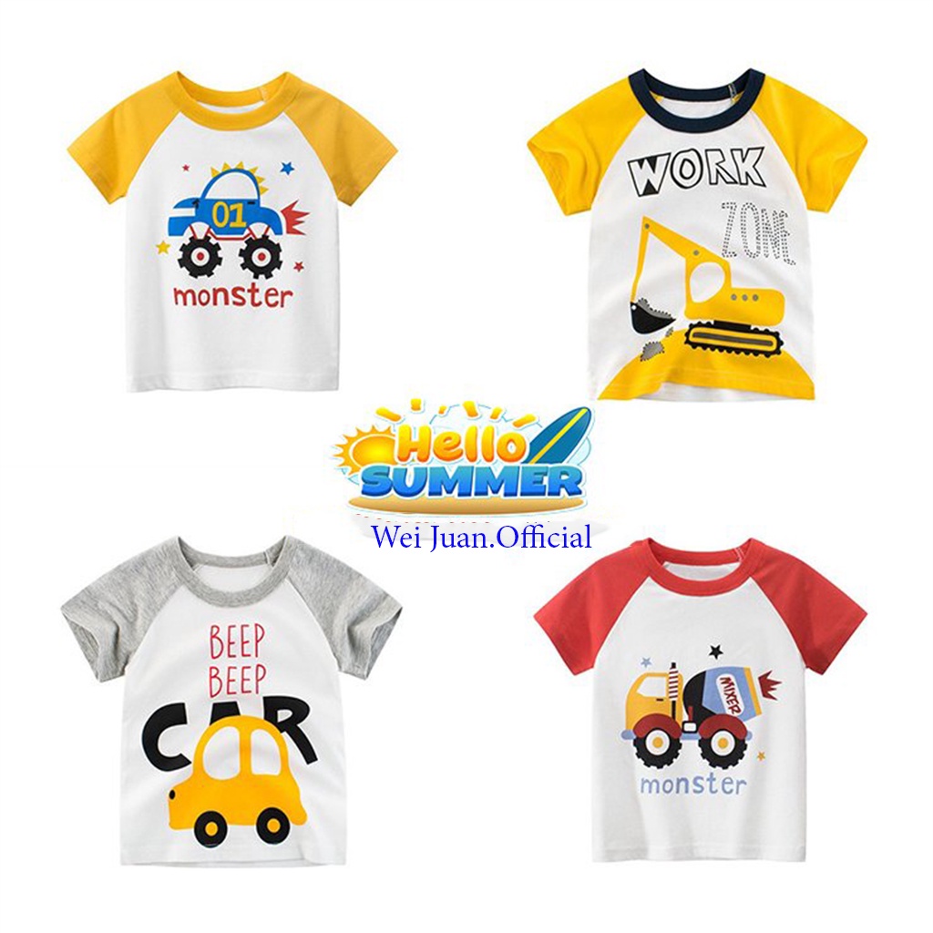 Áo thun bé trai 27KIDS áo cộc tay in hình vui nhộn chất cotton QATE 559