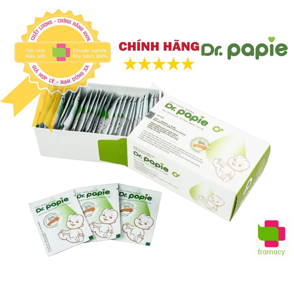 Gạc răng miệng Dr Papie, Việt Nam (30 gói) giúp sạch lưỡi nướu răng cho bé