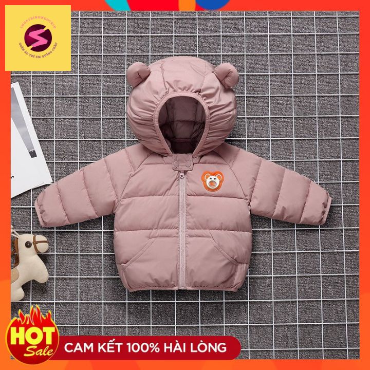 Áo khoác trẻ em tai gấu có đèn nháy hàng quảng châu siêu nhẹ ấm áp bé trai bé gái 6-22kg