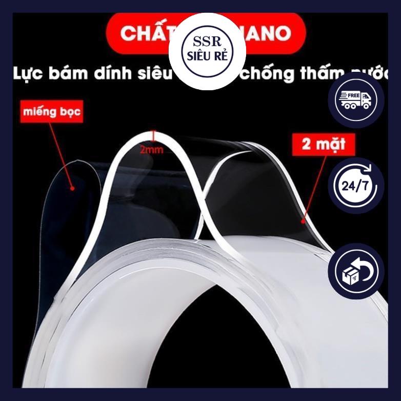 Băng Keo 2 Mặt 3M , Keo Dán 3M Siêu Dính Dài Cuộn Dài 2m Mỏng TKS