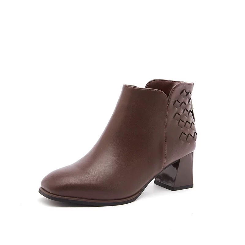 Bốt Dusto lót nhung mũi vuông gót vuông nữ