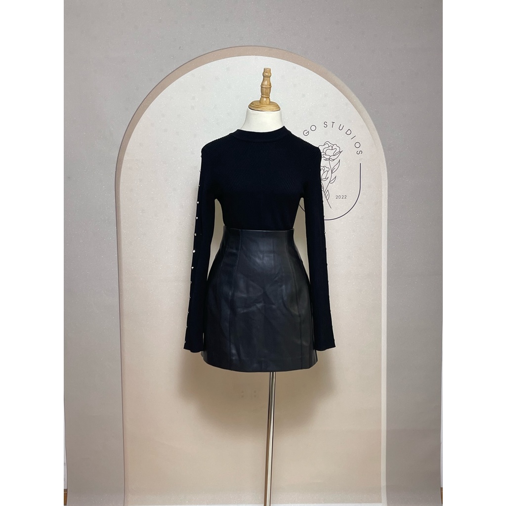 A1750 Áo len đính hạt ZARA Hàng hiệu chính hãng thời trang nữ màu đen size S Secondhand thanh lý ký gửi