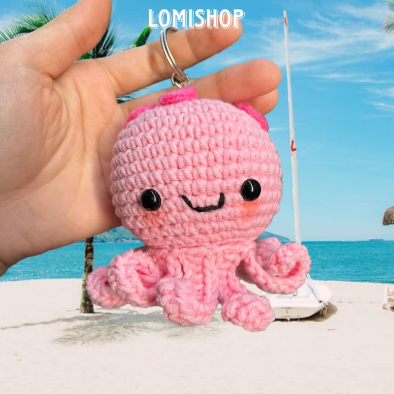 Móc khoá bé bạch tuột len móc Lomishop.
