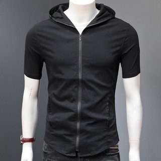 Áo sơ mi nam cộc tay có mũ kéo khóa cực cool ngầu cho mùa hè oi bức N1