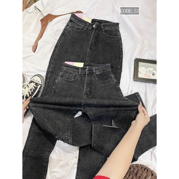 Quần Dài Jeans Nữ bigsize Màu Xám Rách Lưng Siêu Cao, Co Giãn Mạnh
