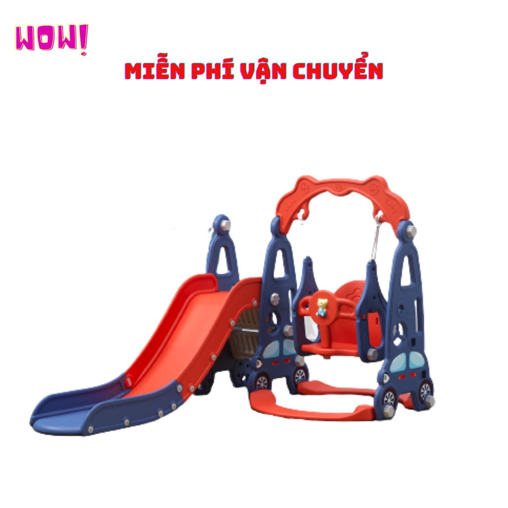 Cầu trượt xích đu cho bé MẪU Ô TÔ TẶNG KÈM Cây Bóng Rổ đa năng THÀNH CAO, BẬC CẦU THANG KÍN AN TOÀN CHO TRẺ 1-10 TUỔI
