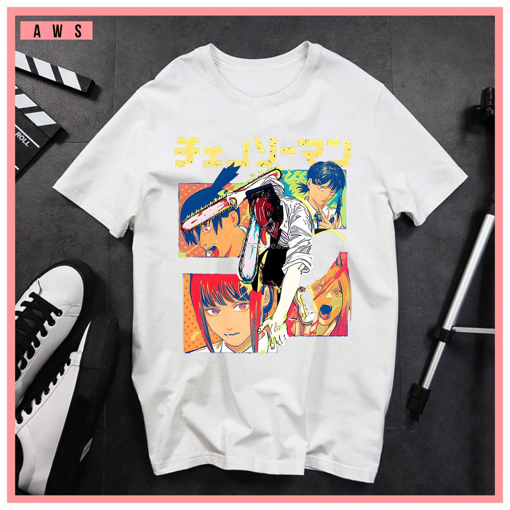 Áo Chainsaw man, áo thun chainsaw man in hình denji makima power aki pochita chất liệu thun cotton