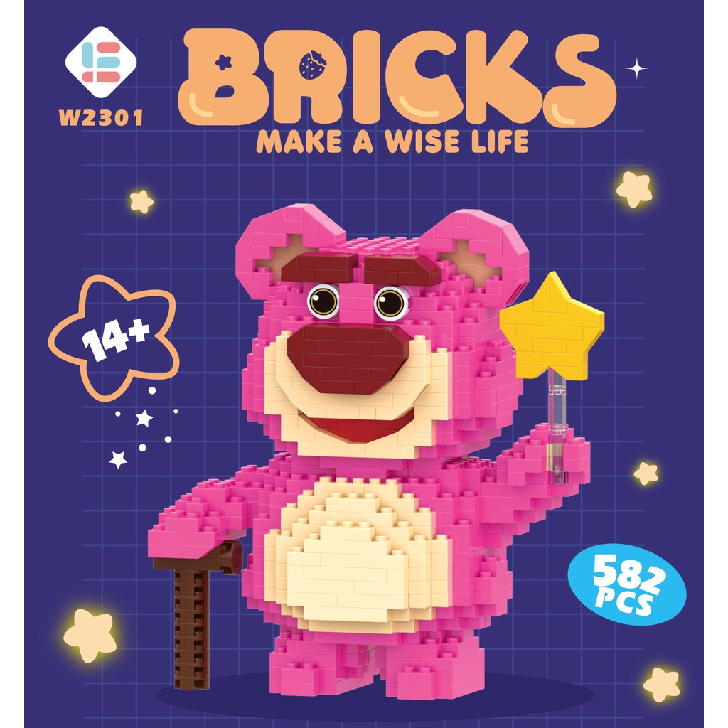 Mô hình lắp ráp mini Gấu Dâu Lotso hoạt hình dễ thương - Đồ chơi lắp ghép 3D cho bé