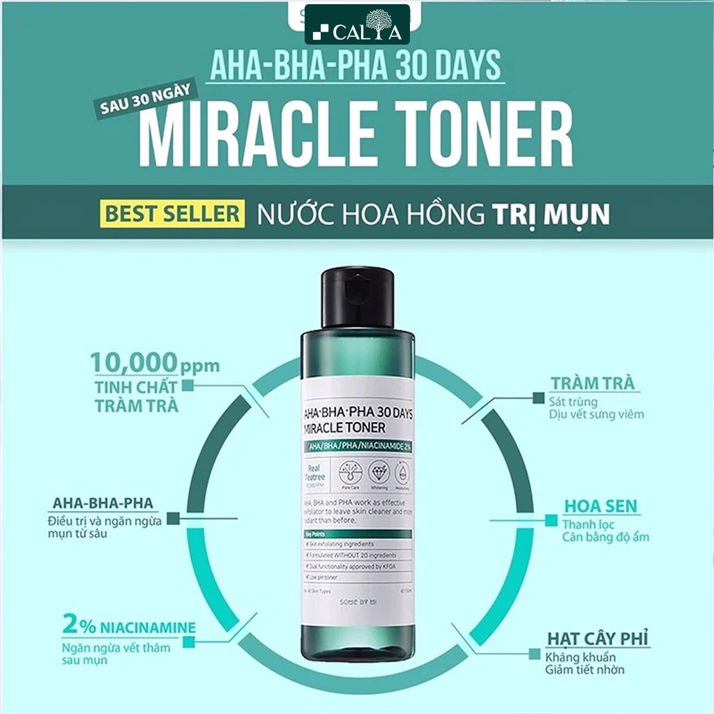 Nước Hoa Hồng Some By Mi Giảm Mụn, Sạch Nhờn, Làm Sạch Sâu - Toner Some By Mi AHA BHA PHA 30 Days Miracle Toner 150ml