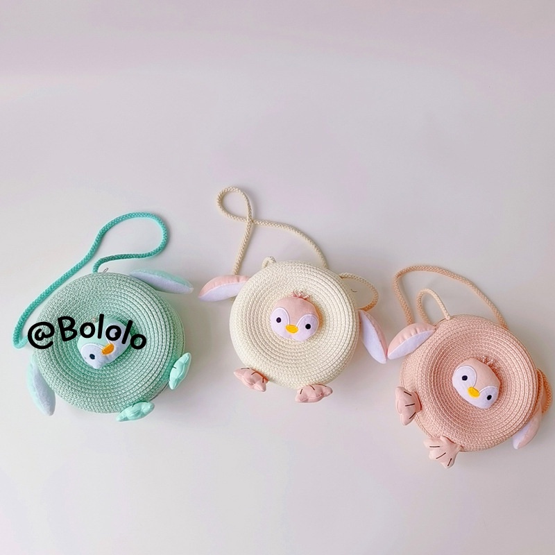 Bololo Túi Cói Đeo Chéo Phối Khóa Kéo Họa Tiết Hoạt Hình Thời Trang Mùa Hè Cho Trẻ Em