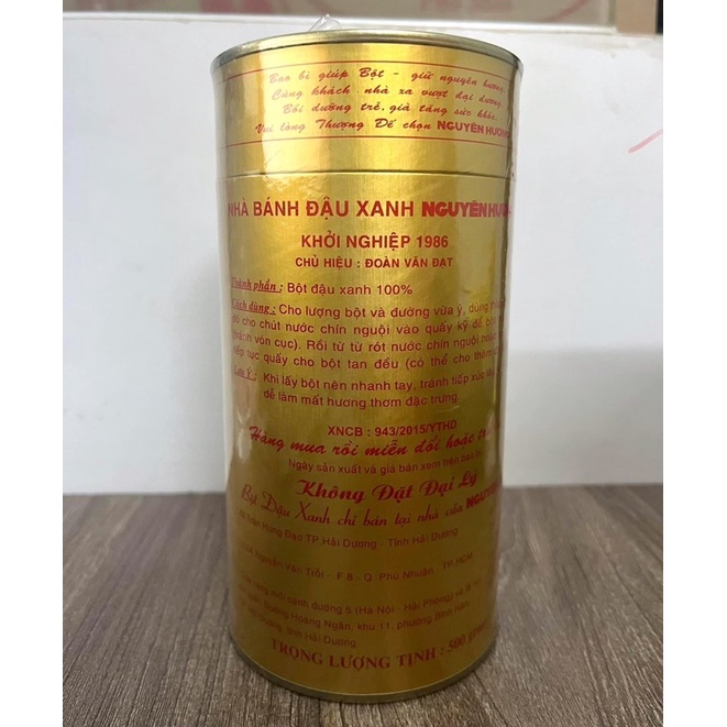 Hộp 500gram bột đậu xanh Nguyên Hương không đường