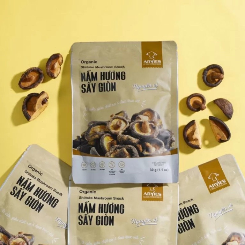 Nấm hương Việt sấy giòn ăn liền Anvies , snack nấm 100% nấm hương trồng tại Việt Nam, tốt cho bà bầu và trẻ nhỏ