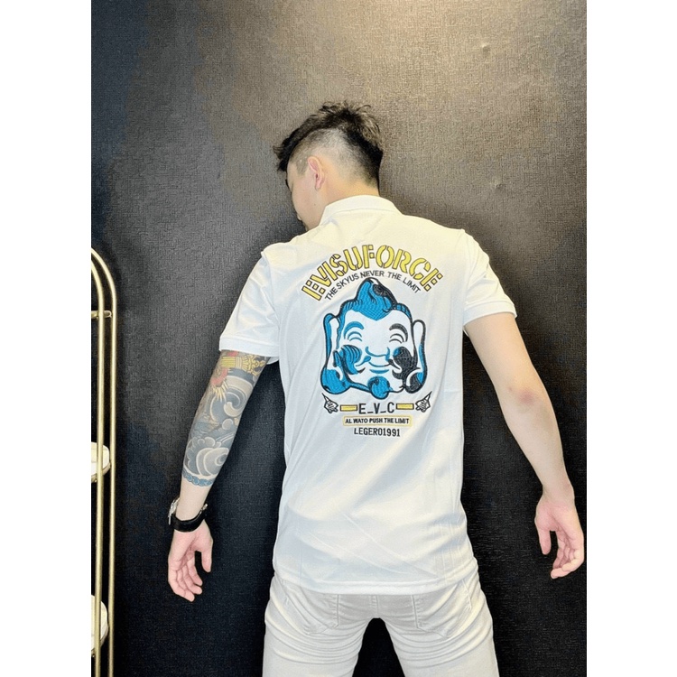 Áo Thun Nam Cổ Bẻ Phối Hình Vải Cotton Mềm Mát 2 Màu Trắng Đen Phong Cách Soái Ca NEW UNISEX