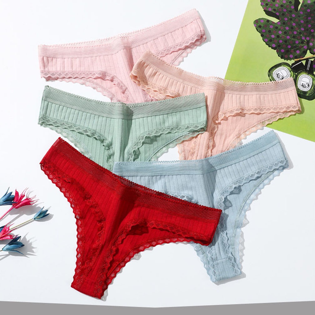 Quần lót lọt khe nữ cotton sexy phối ren gợi cảm cho nữ tăm gân dễ thương mềm mại 04