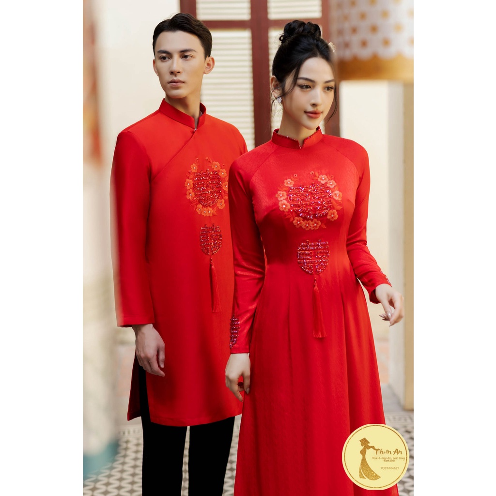 Một cặp áo dài thêu chim đi hạt tỉ mỉ cao cấp thương hiệu ÁO DÀI THIÊN AN