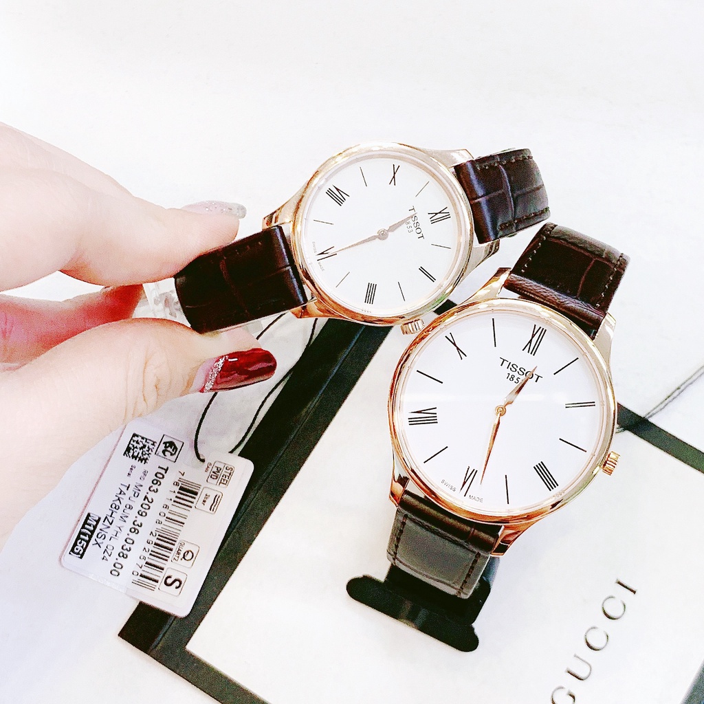 Đồng hồ đôi nam nữ dây da Tissot Tradition T063.409.36.018.00 và T063.209.36.038.00