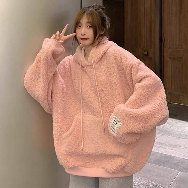 Áo lông cừu hoddi có mũ tai gấu cho nam và nữ