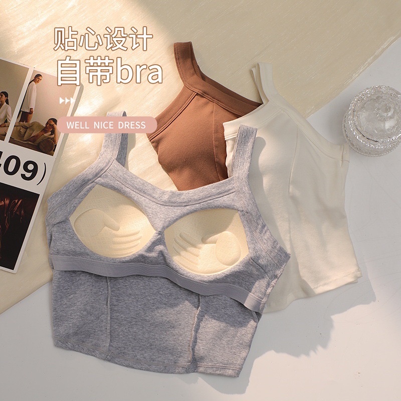 Áo hai dây crop top nữ , Áo không tay chất liệu cotton thấm hút mồ hôi, Áo 2 dây có đệm diện hè xinh hi