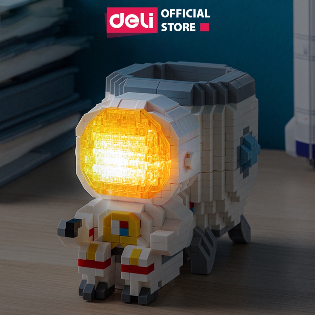 Hộp Bút Lego Phi Hành Gia Deli Có Đèn LED Cho Bé - Bộ Đồ Chơi Phi Hành Gia Tự Lắp Ghép Trang Trí Bàn