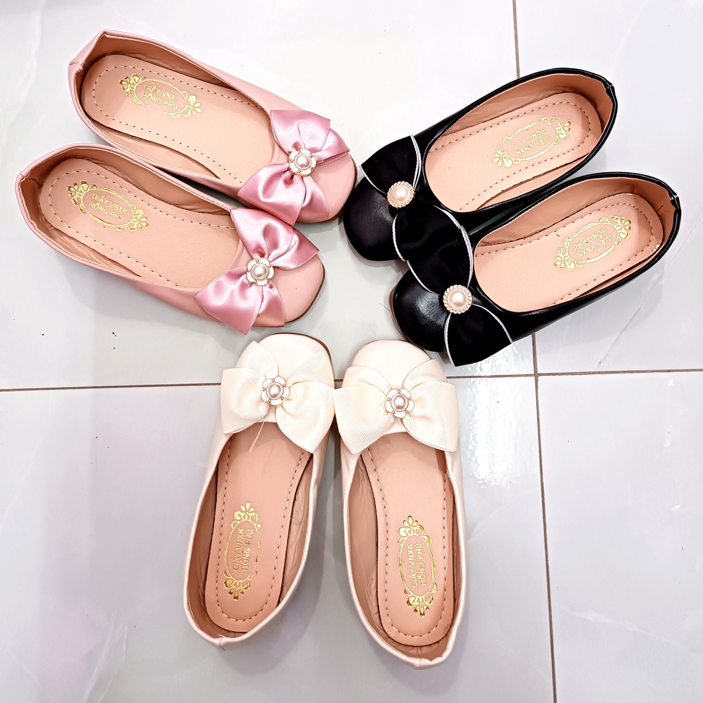 Giầy búp bê cho bé gái từ 1 đến 10 tuổi nơ xinh xắn chất liệu da mềm mại hàng VNXK