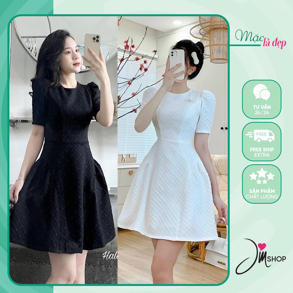 Váy thiết kế xốp gấm tag nơ đá, đầm xoè dáng ngắn, váy tiểu thư siêu xinh