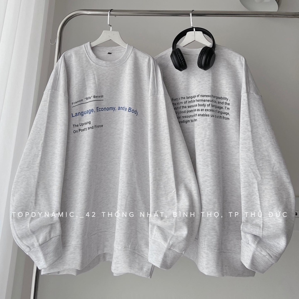 Áo Sweater LANGUAGE form rộng unisex (Ảnh shop tự chụp)
