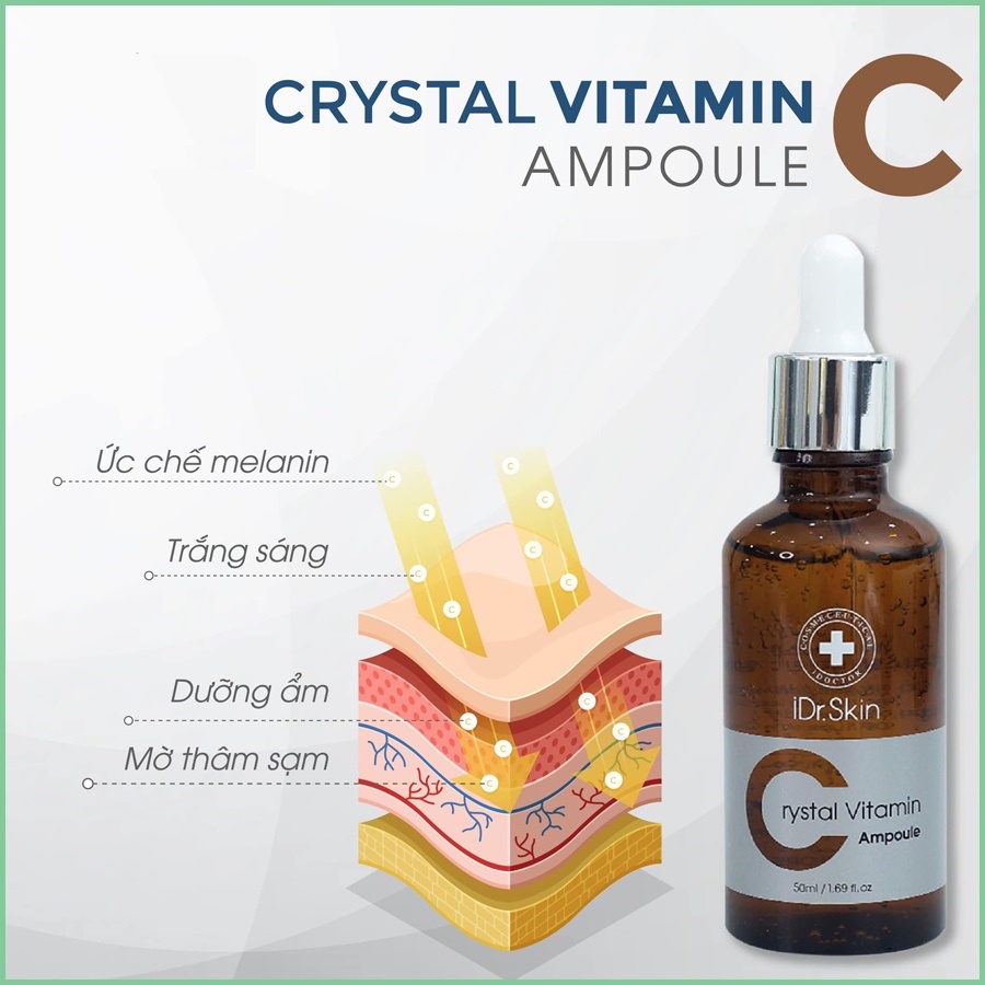 Tinh chất trắng da Idr Skin Crystal Vitamin C Ampoule Serum dưỡng ẩm mờ thâm nám