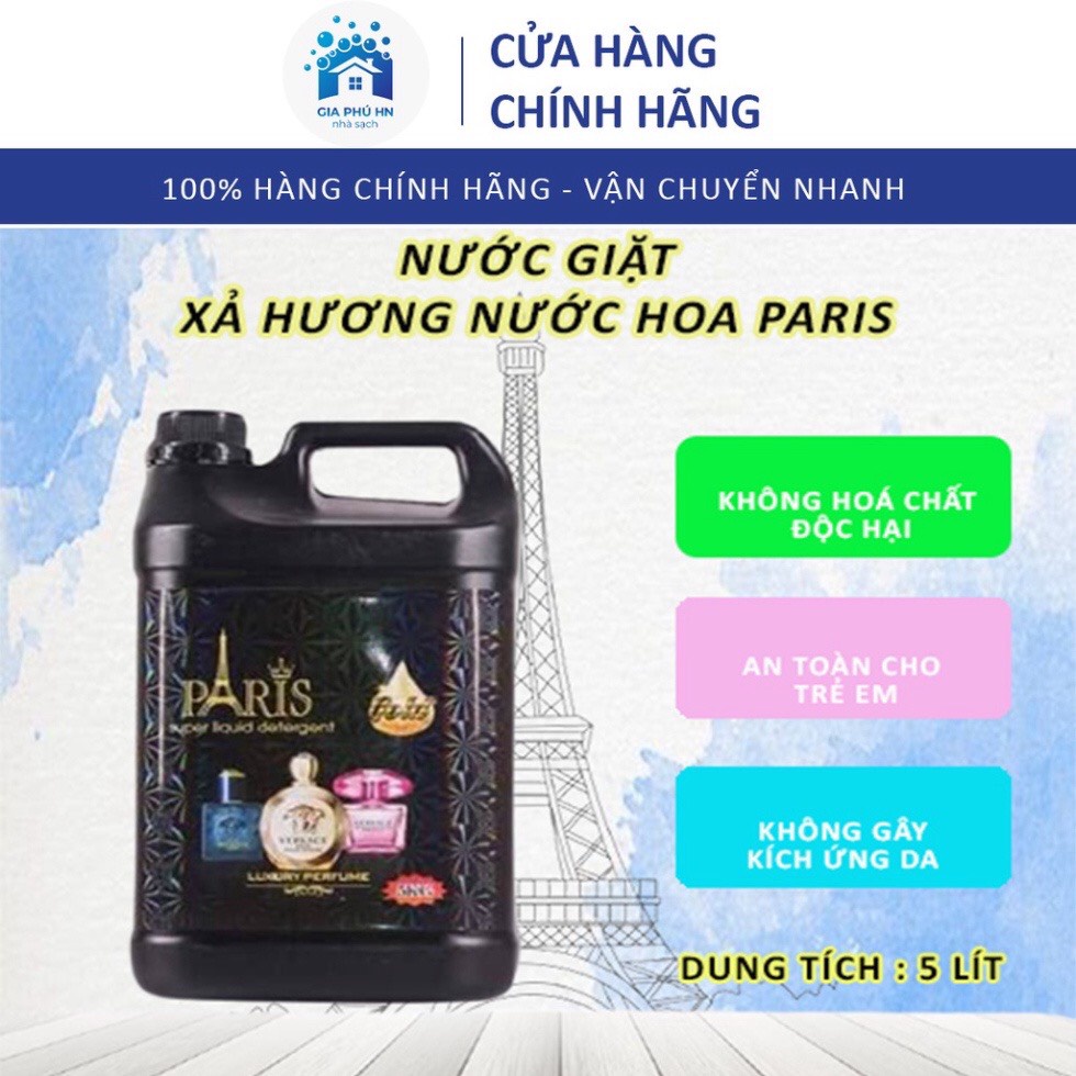 COMBO 4 CAN Nước Giặt Xả Paris Hương Nước Hoa 5000ml, Nước Giặt Paris, Không Hoá Chất, An Toàn Cho Da, Tẩy Siêu Sạch
