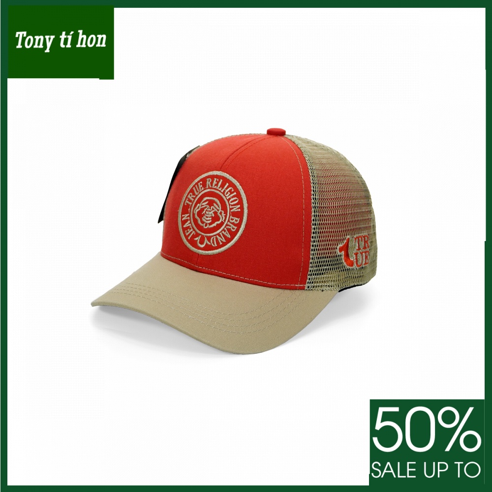 Tony tí hon_ tặng quà khi mua_ Mũ/nón kết lưỡi trai nam nữ ông địa True ReliGion phối lưới đỏ vàng nâu cá tính