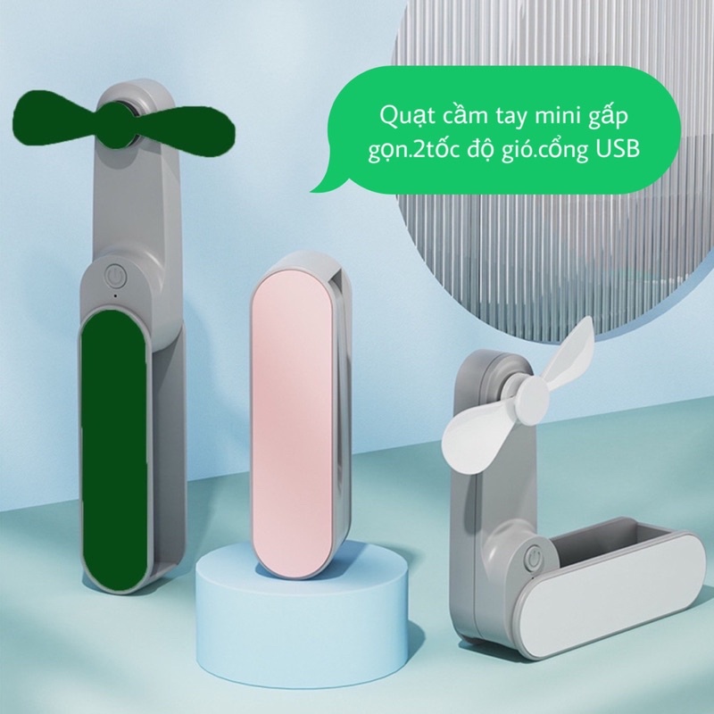 Quạt cầm tay mini gấp gọn sạc pin Xiaomi, 2 tốc độ gió, cổng USB, quạt cầm tay và để bàn tiện lợi
