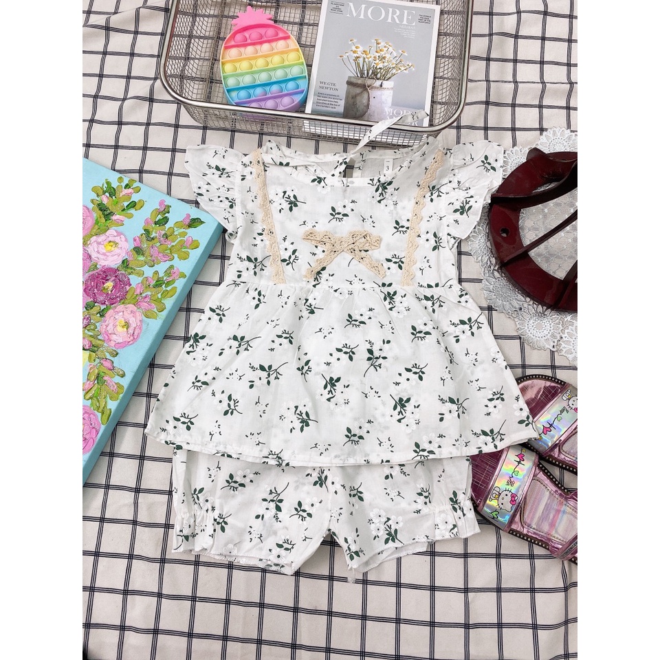 Bộ bé gái Bernie vai cánh tiên mẫu hoa cúc chất đũi mềm hàn quốc 6-16kg, bộ đũi nhí cho bé gái