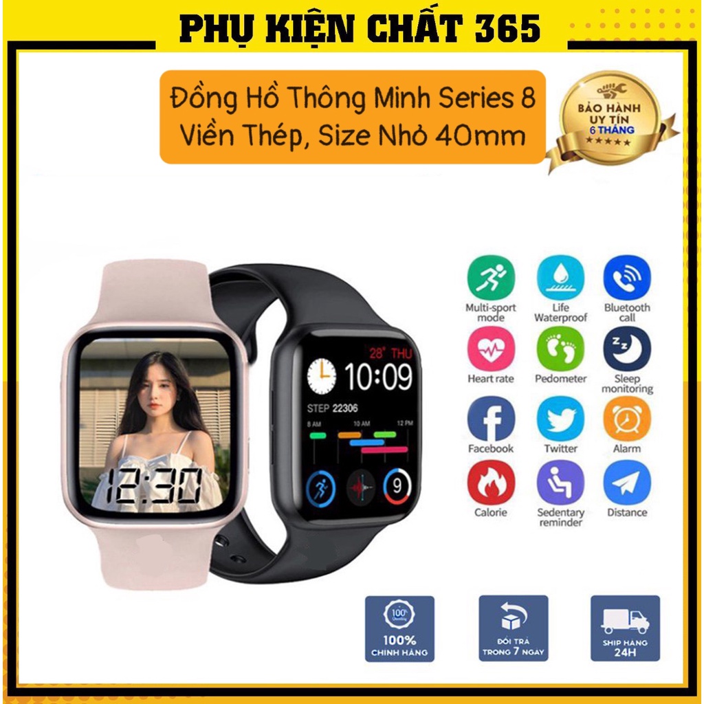 Đồng Hồ Thông Minh Series 8 size nhỏ 38/40 Cho Nam Nữ Cổ Tay Nhỏ, Màn Hình Tràn Viền Siêu Nét