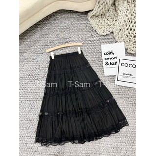 Chân váy lụa phối ren dáng dài QC