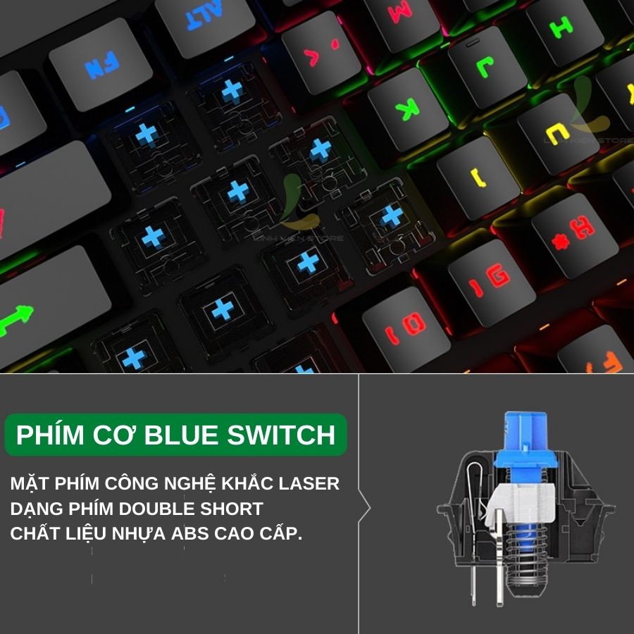 Bàn phím cơ gaming HOSAN K550 Blue Switch kết nối có dây công thái học 87 phím LED Rainbow, chống nước và bụi bẩn