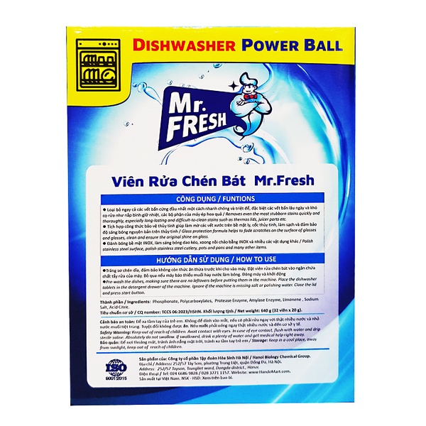 Viên rửa chén bát chuyên dụng cho máy rửa bát Mr.Fresh Hando 32 viên
