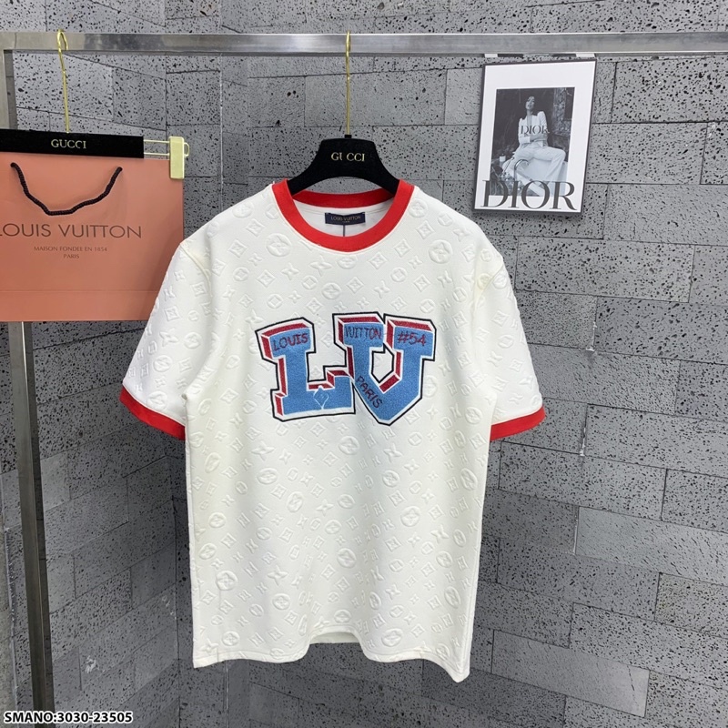 Áo phông nam nữ Eo Vì vải xốp dệt nổi vân hoa thêu logo chữ bông xù xanh bo ống đỏ siêu dày dặn AP125P