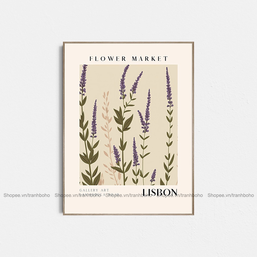 Tranh Flower Market - Tranh BOHO trừu tượng treo tường kích thước 50*70cm, tặng đinh 3 chân, BH 12 tháng