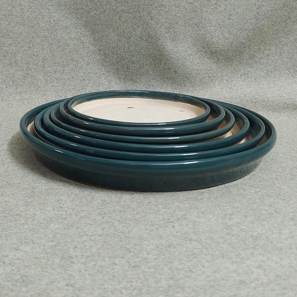 Đĩa lót chậu, đĩa tráng men xanh rêu Bông Garden lót chậu cây các loại nhiều kích thước