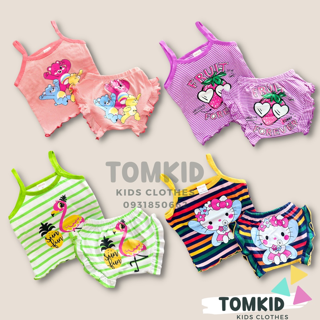 Bộ 2 dây bé gái, đồ bộ cho bé gái chất cotton borip dày dặn thoáng mát co giãn tốt 8-23kg Tomkids