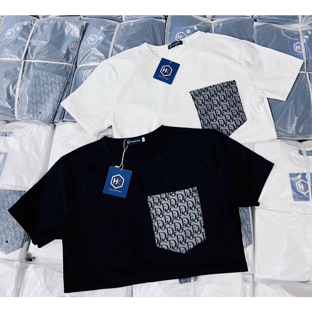 Áo Thun Nam Cao Cấp Cổ Tròn Vải Cotton Co Giãn Tốt Phối Túi 2 Màu Phong Cách Hàn Quốc NEW UNISEX