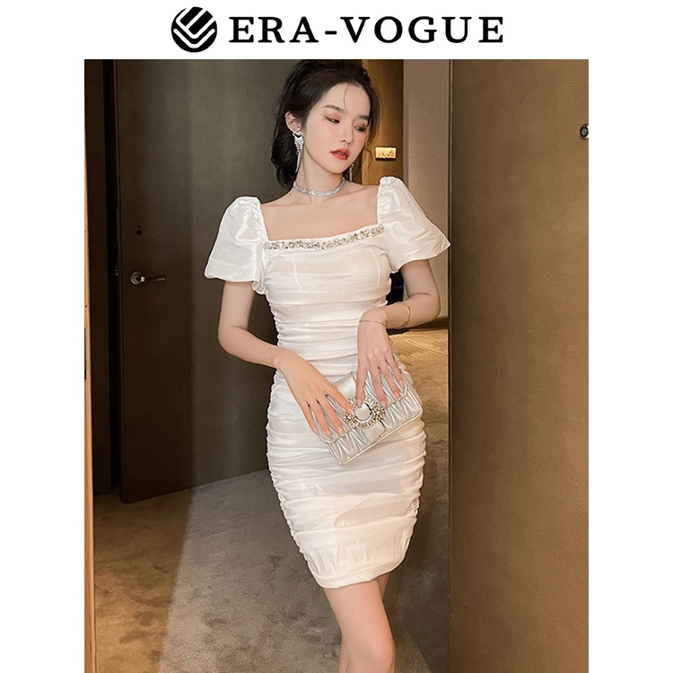Eravogue🌷 Đầm Dự Tiệc Vải satin Màu Đen Dáng Ôm Gợi Cảm Kiểu Hàn Quốc 9521