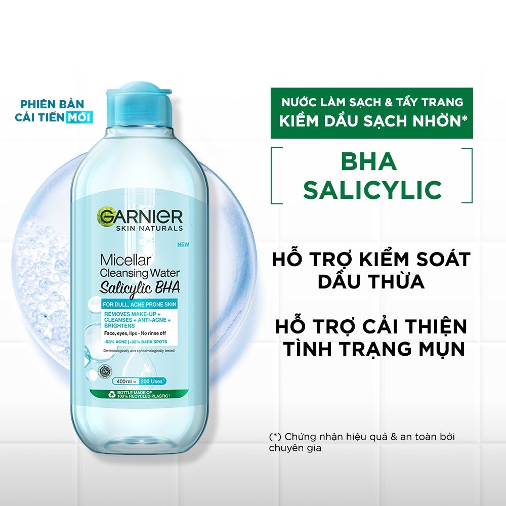 Nước Tẩy Trang làm Sạch Sâu, Ngừa Mụn, Sáng Da Garnier Micellar Cleansing Water 400ml