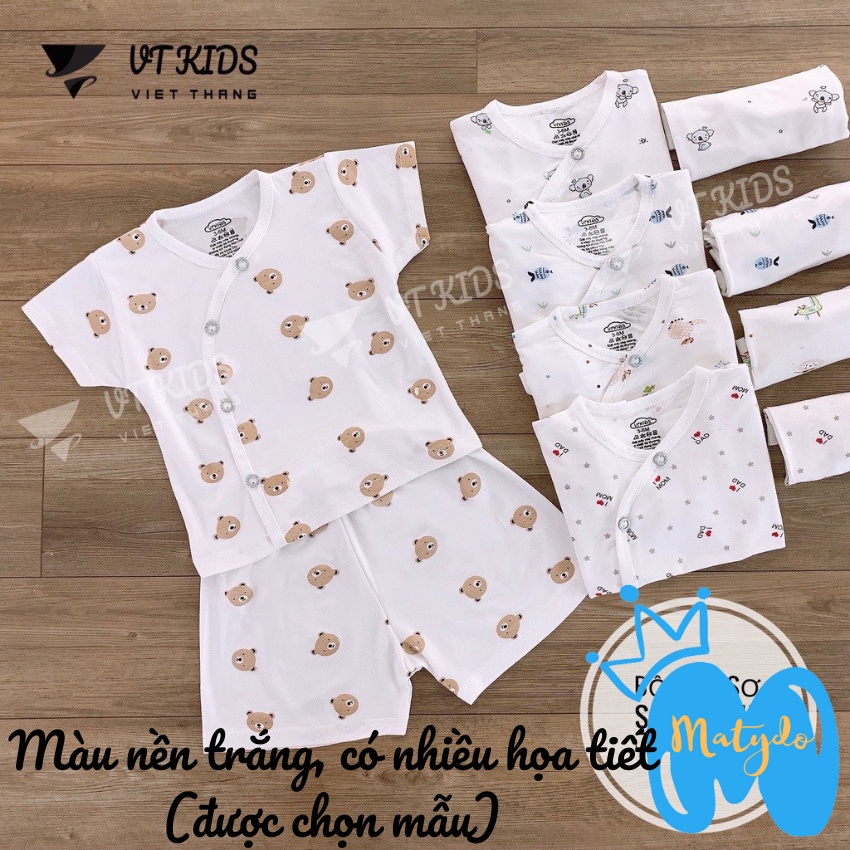 Quần áo sơ sinh ngắn tay cho bé trai bé gái mùa hè giá rẻ đồ sơ sinh cho bé VT trắng cộc cúc chéo SS40