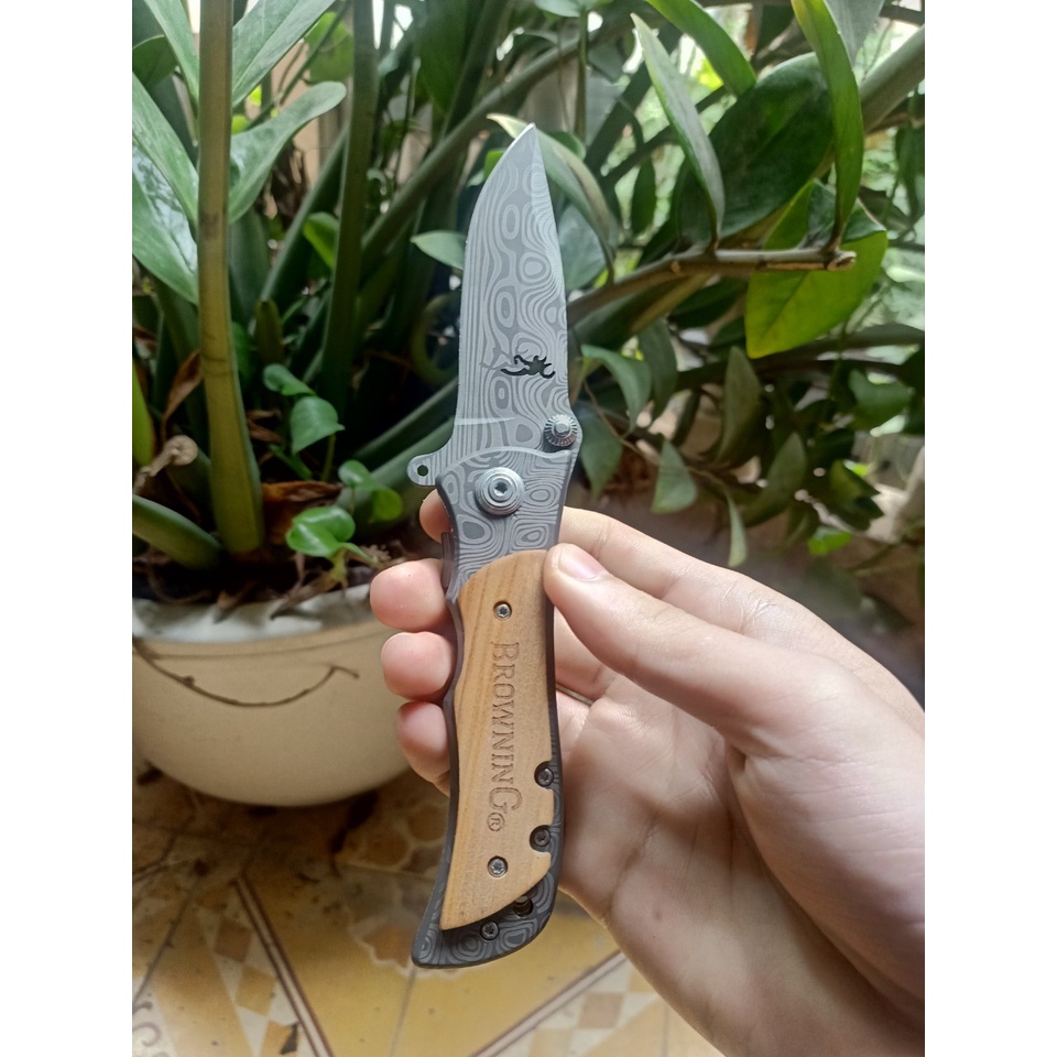 - Dao Gấp Dã Ngoại Browning Damacus Cán Gỗ Đa Chức Năng Cao Cấp NST