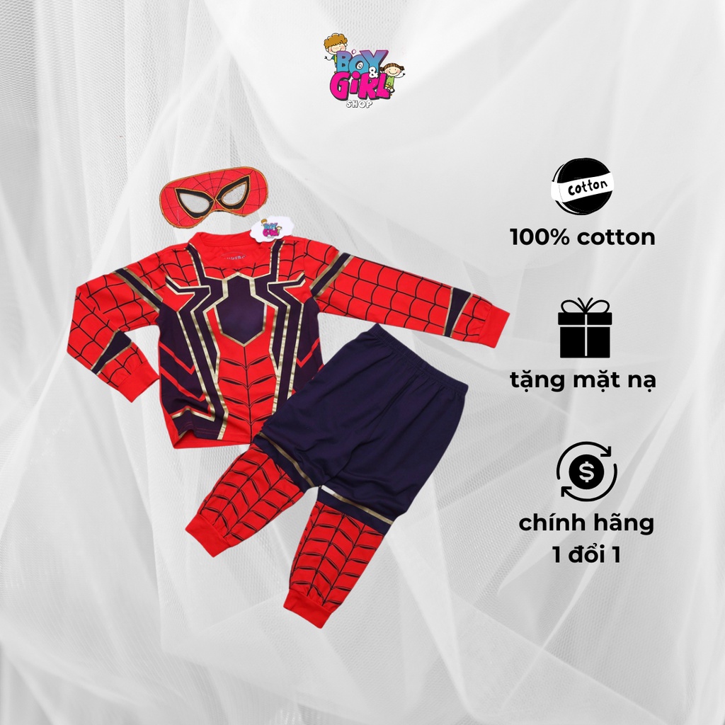 Bộ đồ Người Nhện, quần áo Spider-Man in nhũ đỏ đen vàng- tặng mặt nạ