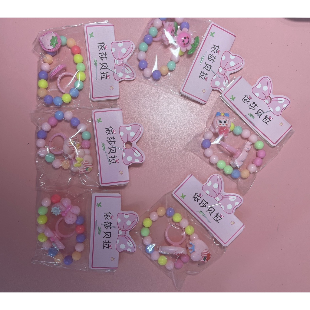 Vòng tay kèm nhẫn chuỗi hạt nhiều màu cho bé đáng yêu