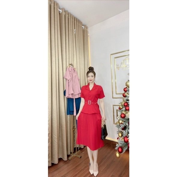 Sét vest có chân váy dập ly hàng xuất dư cao câp