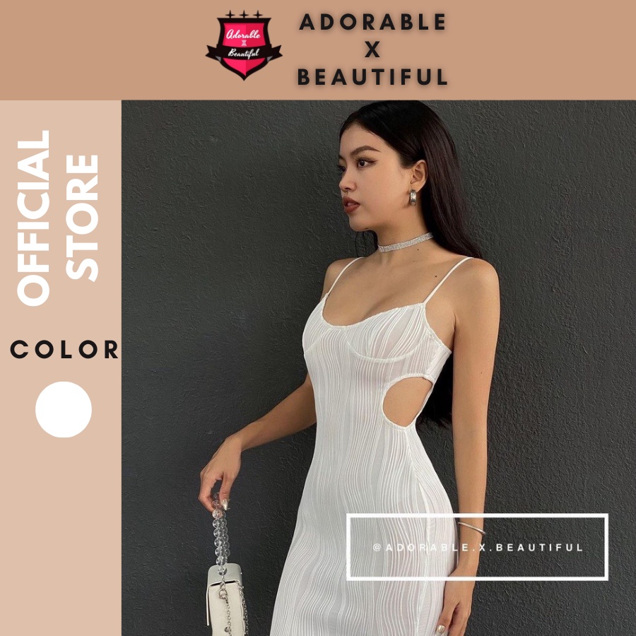 Đầm Body Maxi Trắng Cut Eo, Đầm Đi Tiệc Hai Dây Họa Tiết Vân Phong Cách Sang Trọng [AdorablexBeautiful]