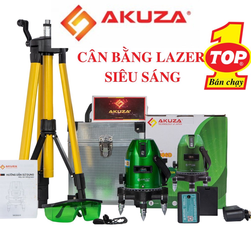 Máy cân bằng laze xanh Bóng Gim 5 tia siêu sáng AKUZA AK - 686D - Máy Cân Mực AKUZA AK 686D Đế Bi nâng cấp 2023